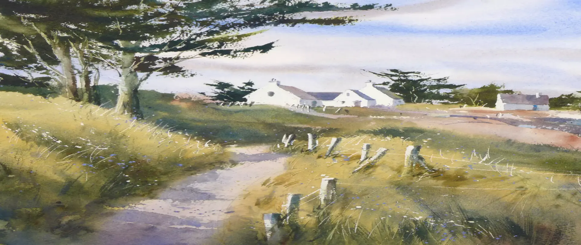 Aquarell Gemälde einer Grünen Dünenlandschaft in Piriac sur Mer