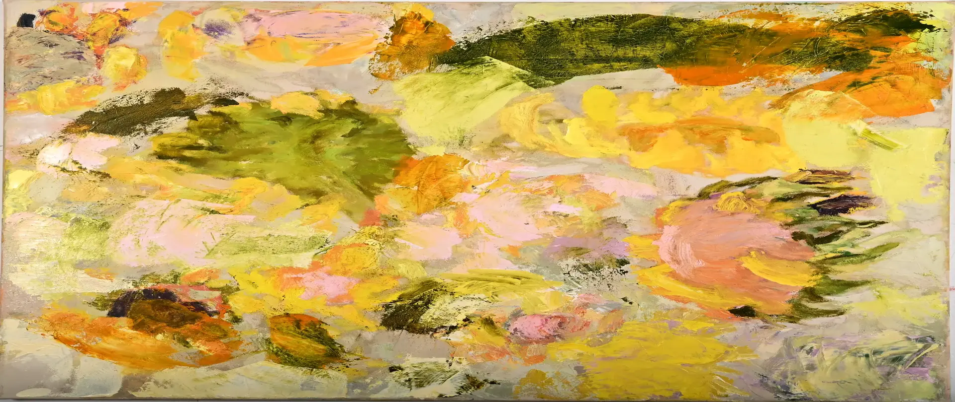 Abstraktes Acrylbild mit angedeuteten Sonnenblumen