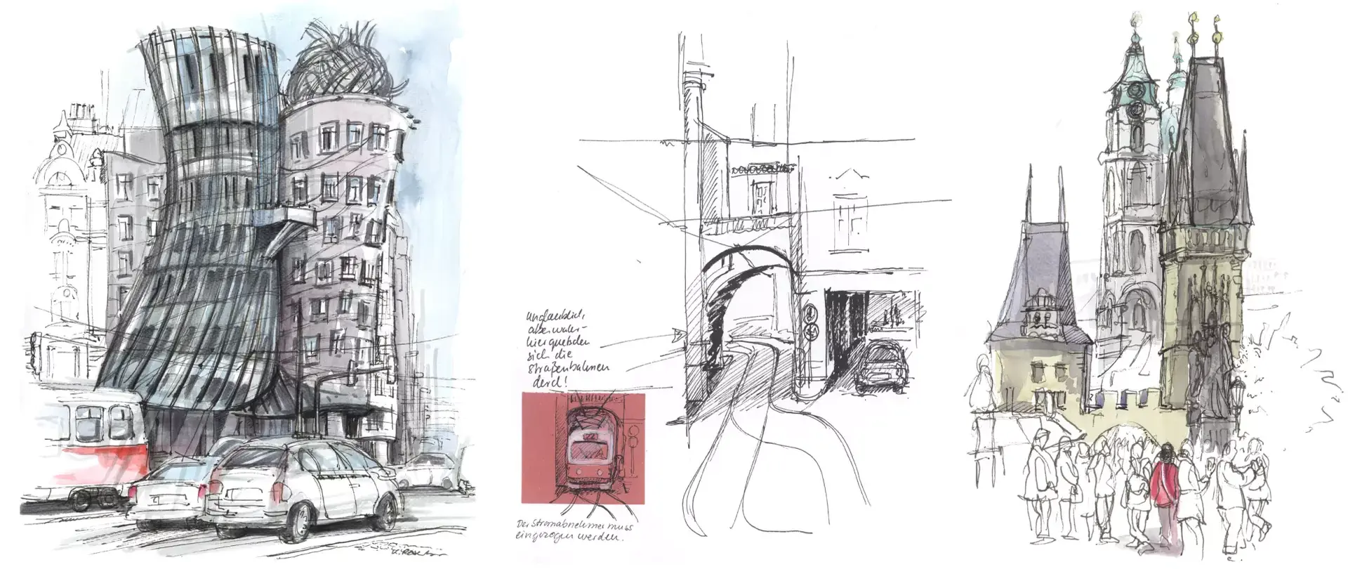 Urban Sketching Collage mit Motiven in Prag