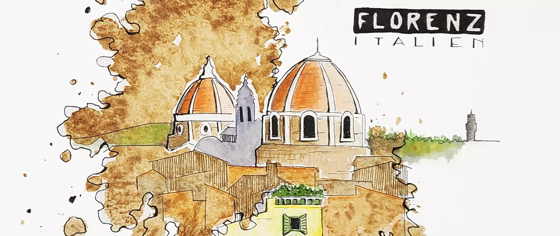 Florenz-Skizze mit Domkuppel, historischen Gebäuden und künstlerischen Farbakzenten in warmen Braun- und Orangetönen