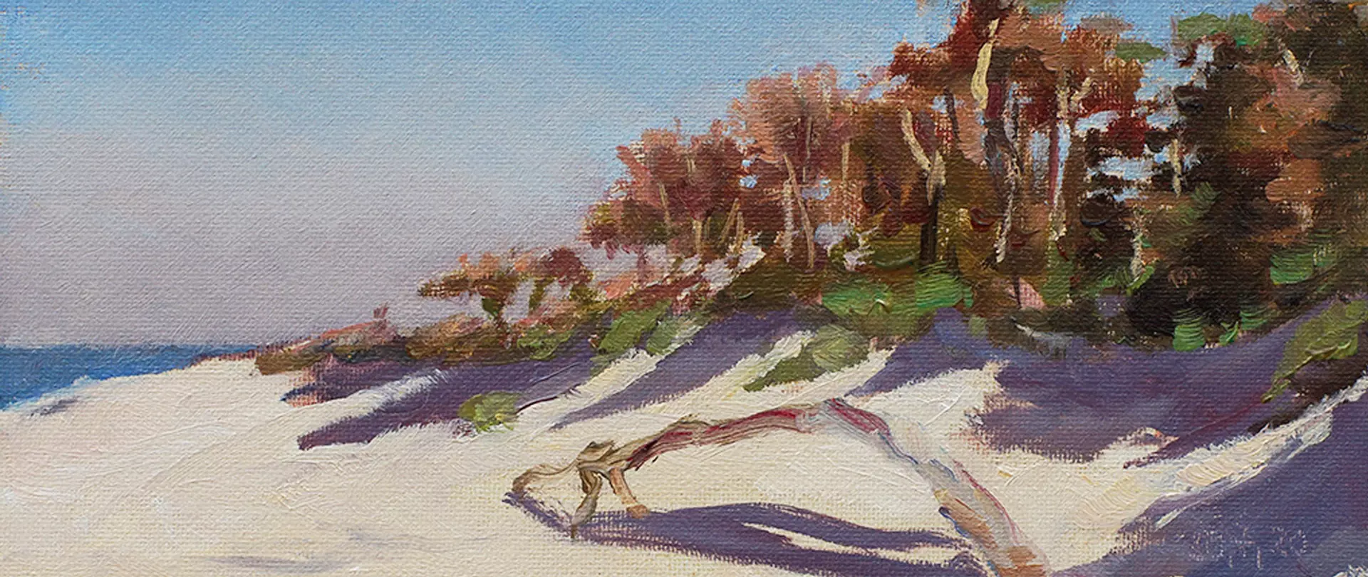 Landschaftsgemälde mit Strand, Meer und Bäumen, gemalt in Öl und Acryl erstellt von artistravel Dozent Thomas Beecht