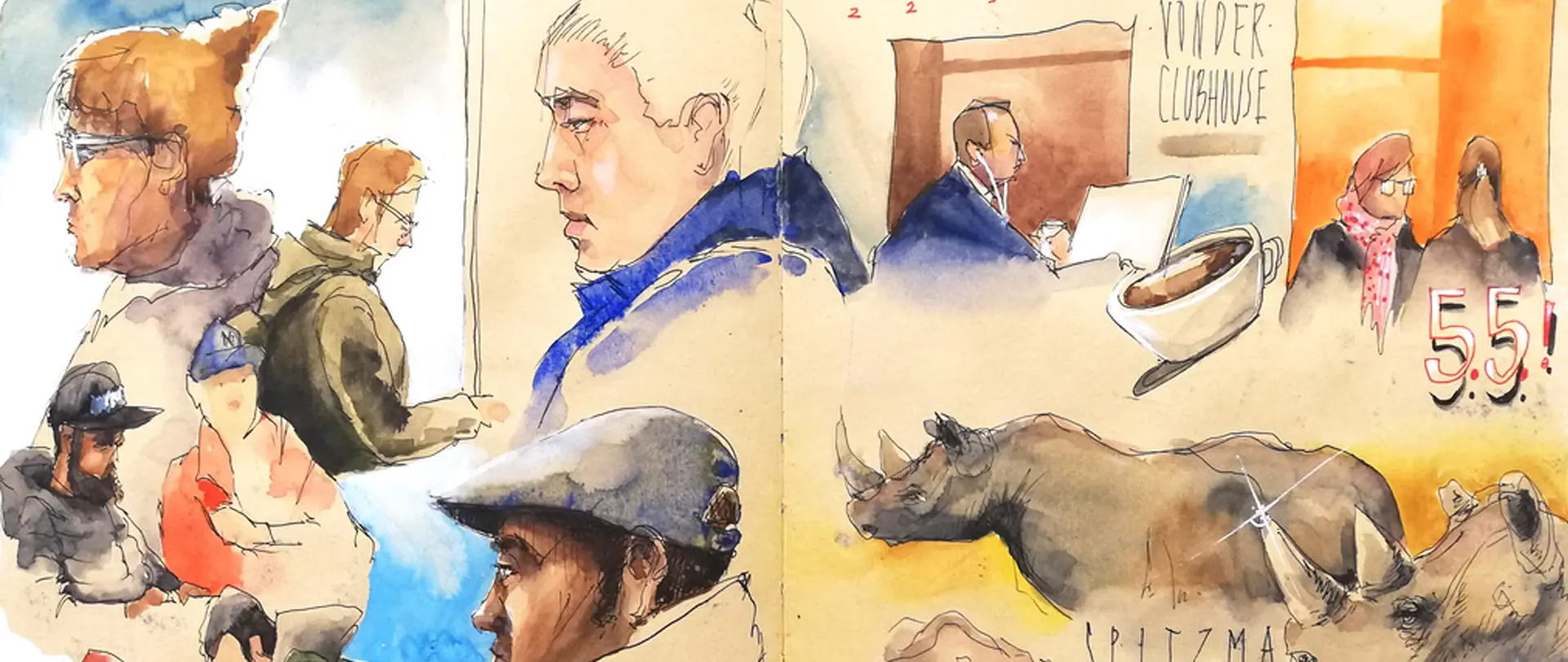 Menschen und Tiere in lockerem Aquarellstil skizziert mit Fokus auf vielfältige Zeichen- und Kolorationstechniken für kreatives Malen und Skizzieren