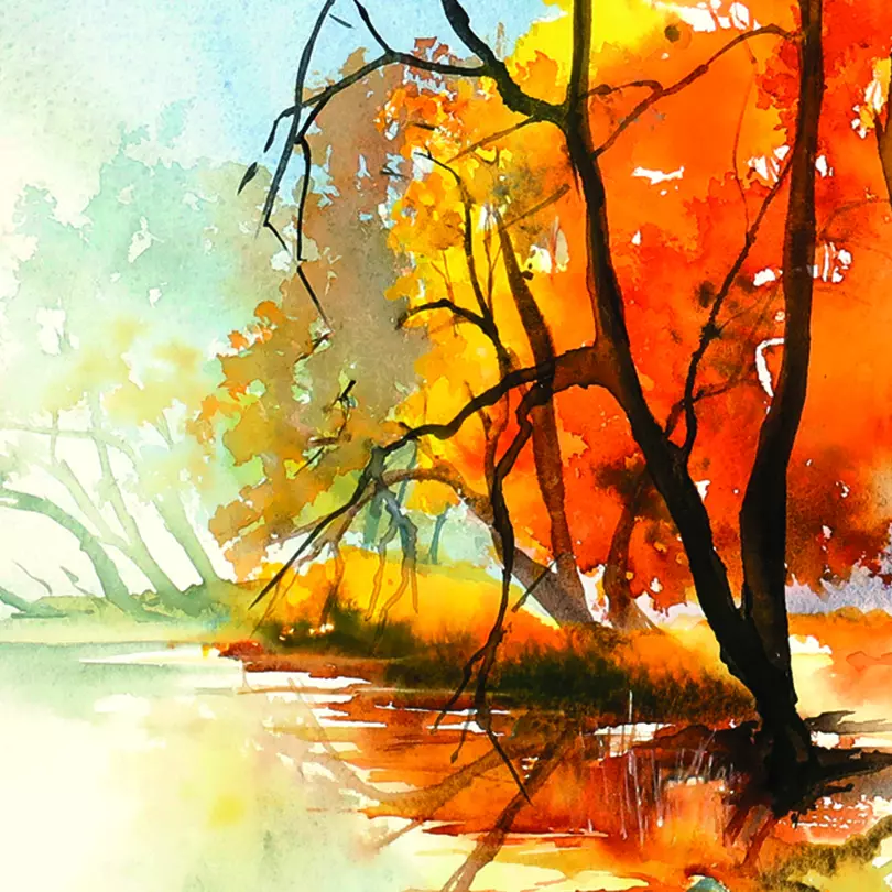 Herbstliche Aquarelllandschaft in Aquarell