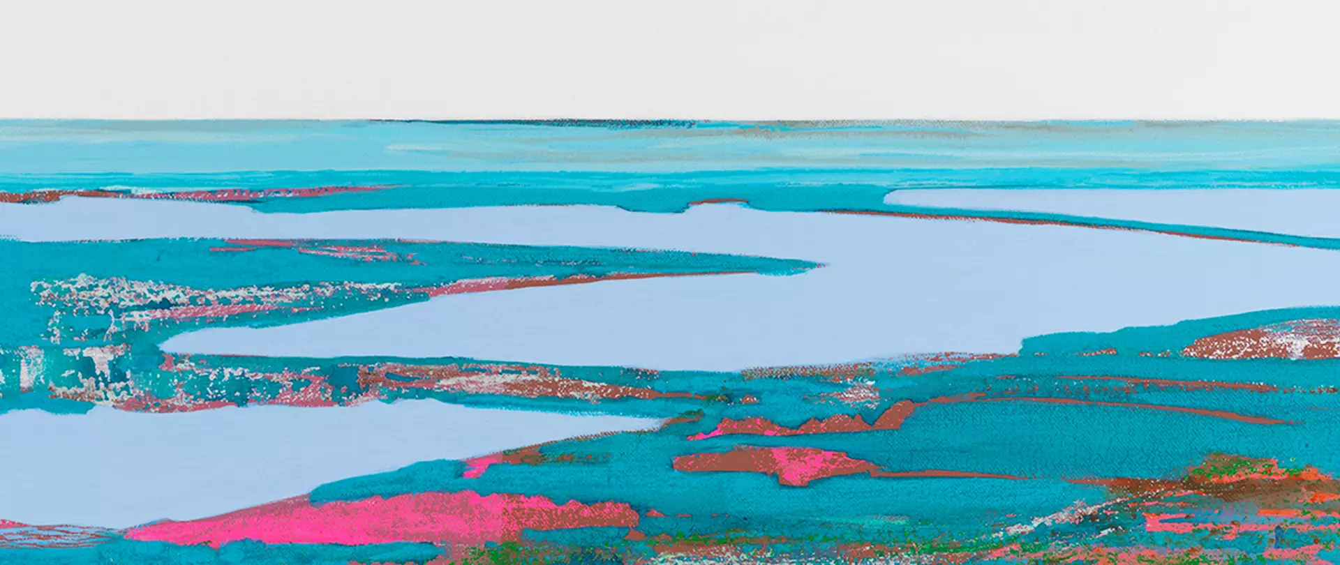 Abstrakte Farblandschaft mit Acryl Blau und Pink erstellt von artistravel Dozentin Susanne Maurer