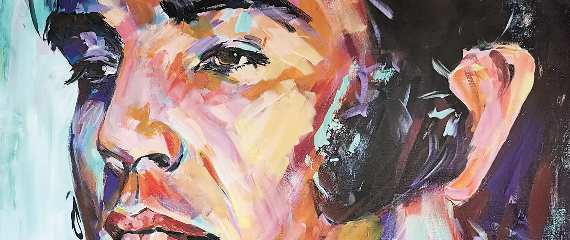 Expressives, lebendiges Porträt mit kräftigem Pinselduktus und ausdrucksstarken Farbflächen zur Darstellung von Persönlichkeit und Emotion