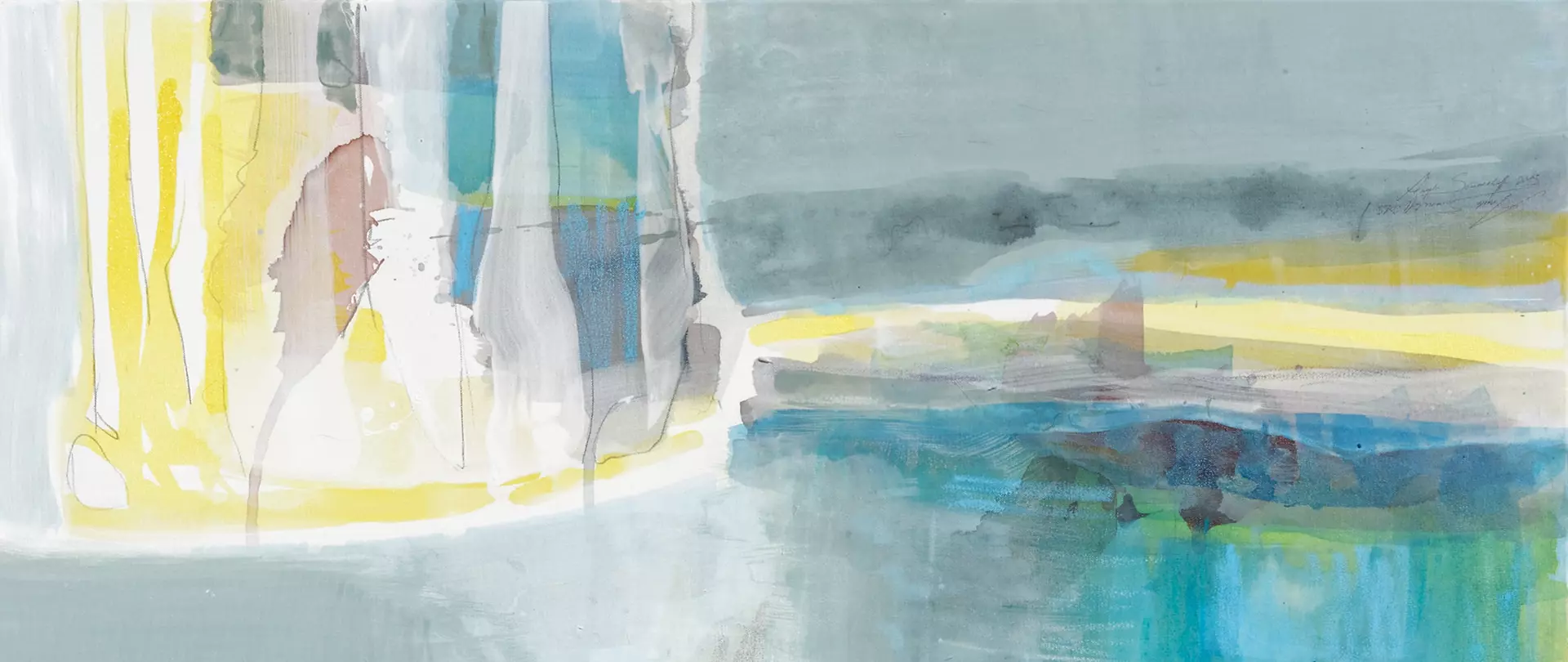 Abstrakte Malerei mit leuchtenden Farben und weichen Formen