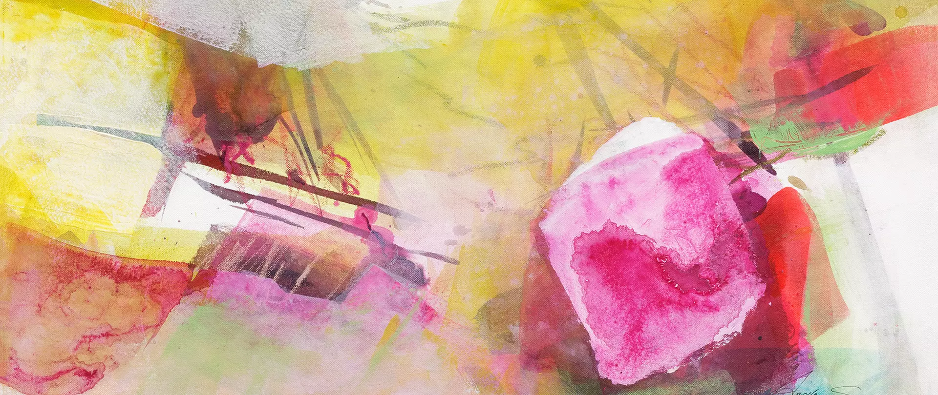 Abstrakte Malerei mit leuchtenden Acrylfarben, Kreiden und Tuschen