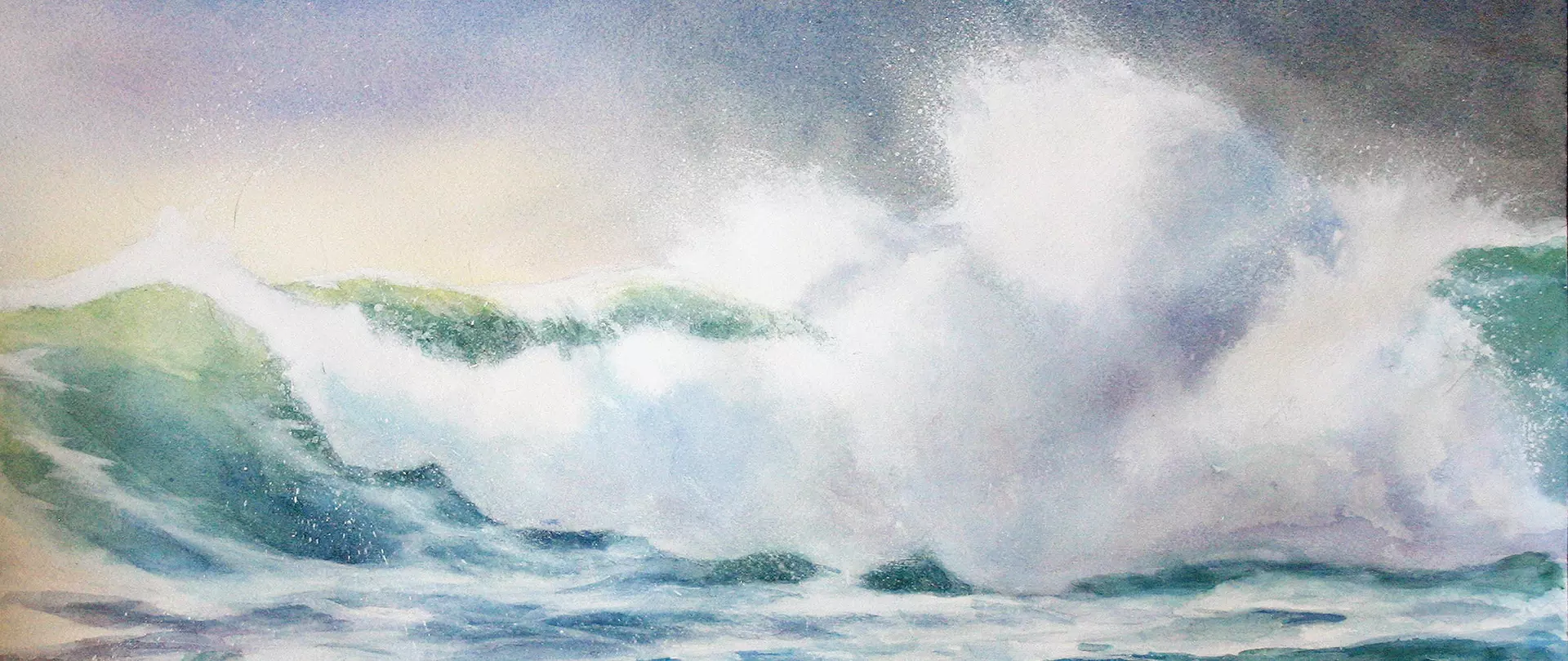 Aquarell eines stürmischen Meeres mit hohen Wellen und Gischt erstellt von artistravel Dozentin Anke Gruss