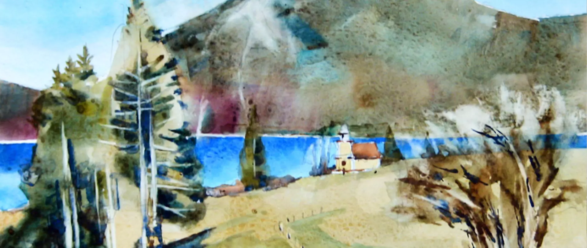 Bayerische Voralpenland mit Bergen, See und einem kleinen Haus erstellt von artistravel Dozent Uli Hoiss