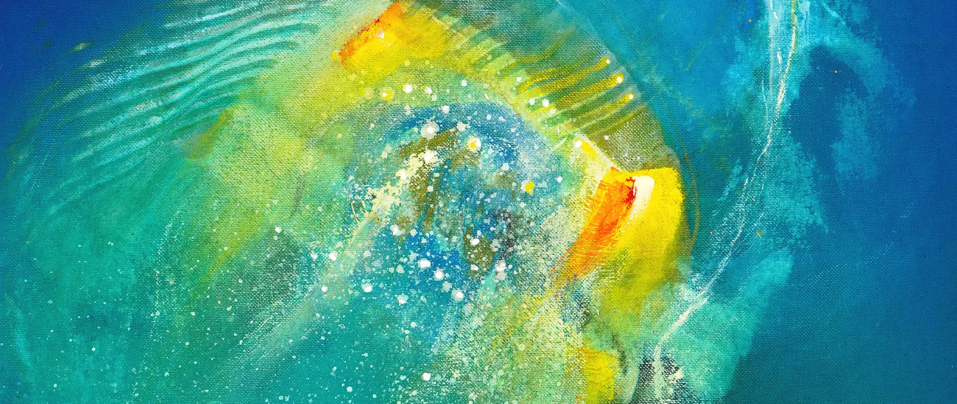 Abstrakte Acrylmalerei in Blau- und Gelbtönen mit lebendiger Struktur und Lichtakzenten als Symbol für kreative Maltechniken und Kompositionslehre