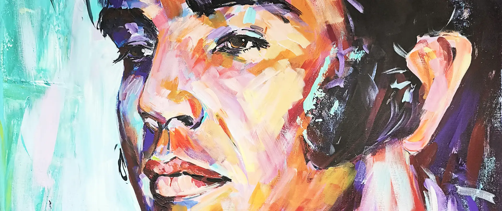 Expressives, farbenfrohes Portrait in lebendigem Pinselduktus, das eine intensive Persönlichkeit und emotionale Tiefe zeigt