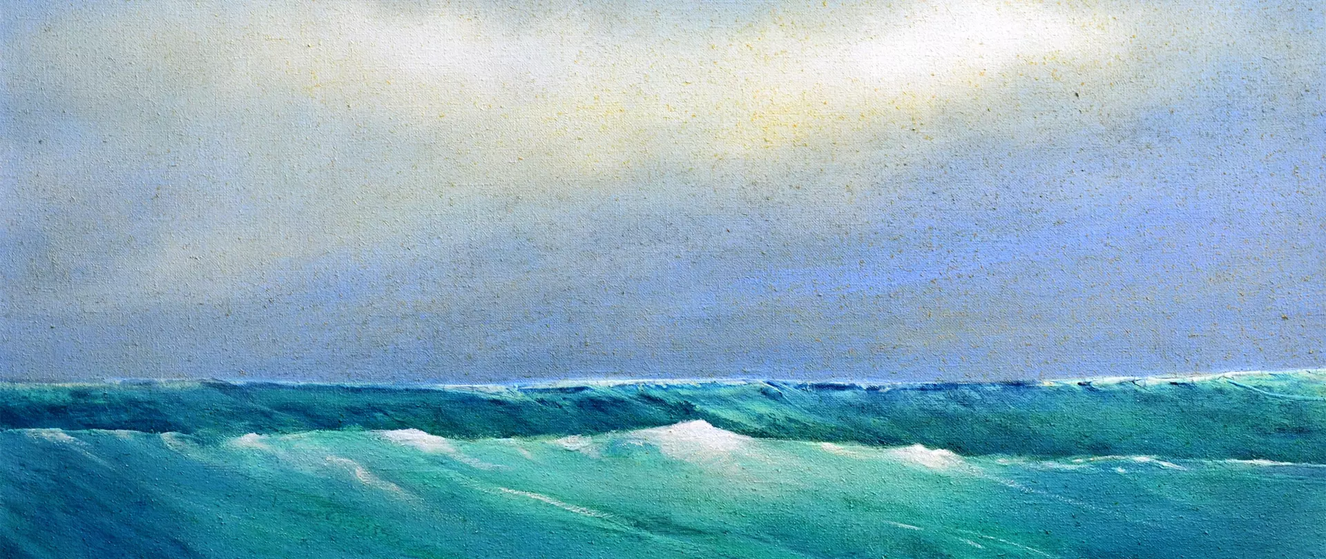 Acrylgemälde einer ruhigen Meereslandschaft mit sanften Wellen unter bewölktem Himmel erstellt von artistravel Dozent Hinrich Schüler