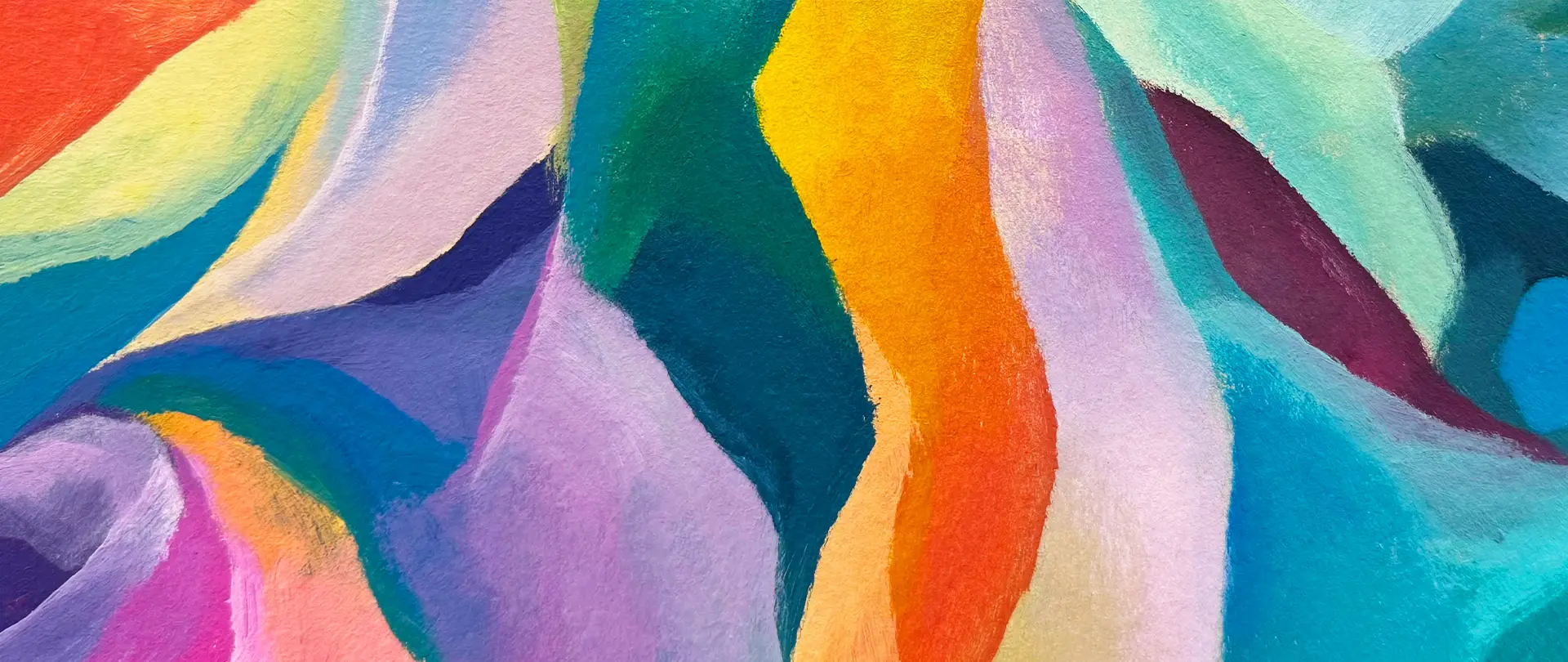 Farbenfrohe abstrakte Malerei mit sanften Verläufen in Blau, Orange, Lila und Grün als kreative Inspirationsquelle für entspannende Pausen