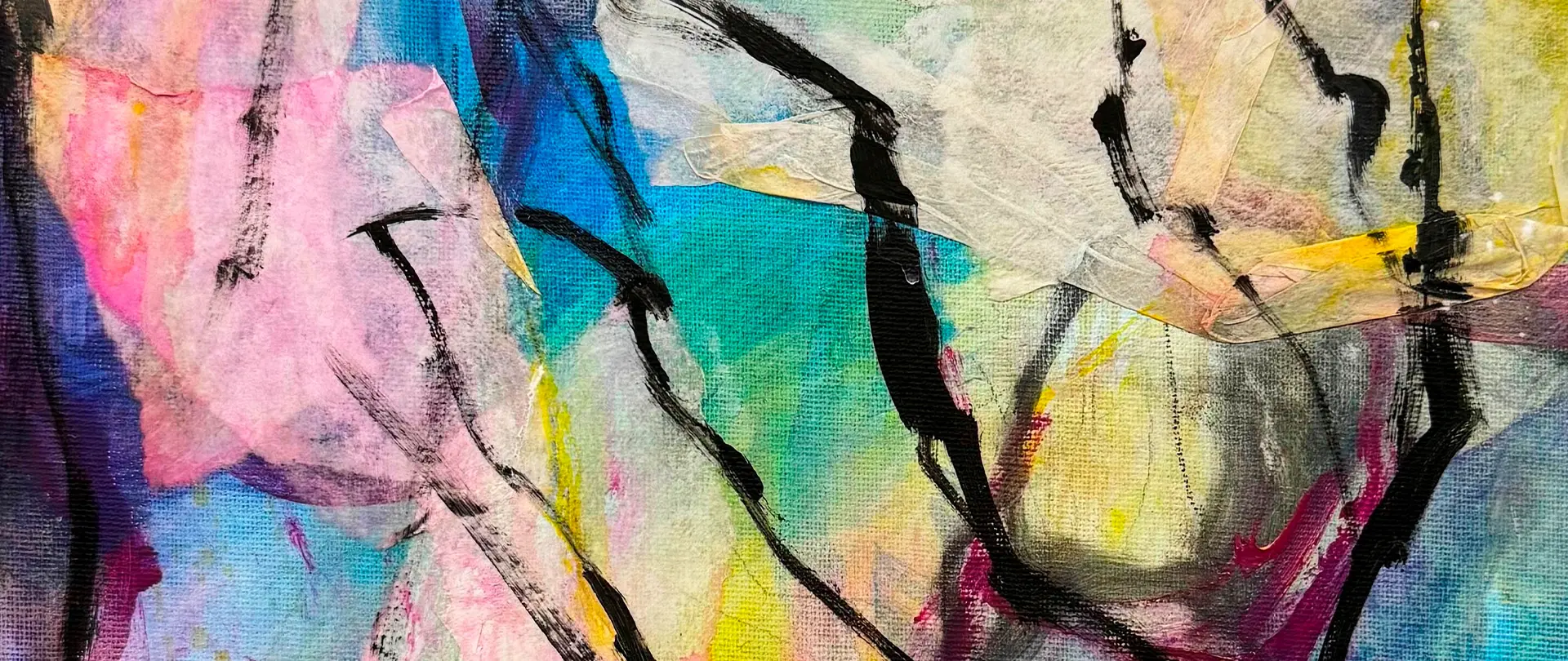 Farbe und Struktur Bunte abstrakte Farbflächen mit schwarzen Linien und vielfältigen Strukturen für kreativen Malerei-Kurs Farbe und Struktur