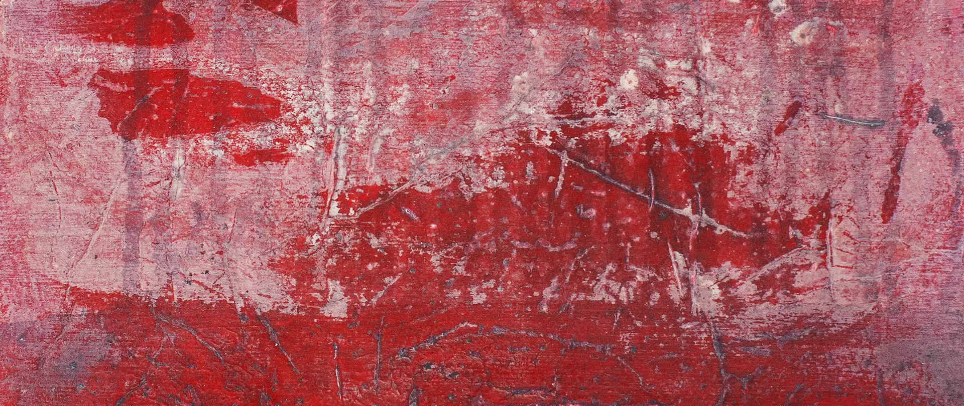 Rote und rosa abstrakte Farbflächen und Strukturen auf kleinem Format als Beispiel für experimentelle poetische Malerei