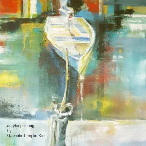 Boot in Acryl Expressive Malerei von Boot und Wasser in Acryl - erstellt von Gabriele Templin-Kirz, Dozentin bei artistravel