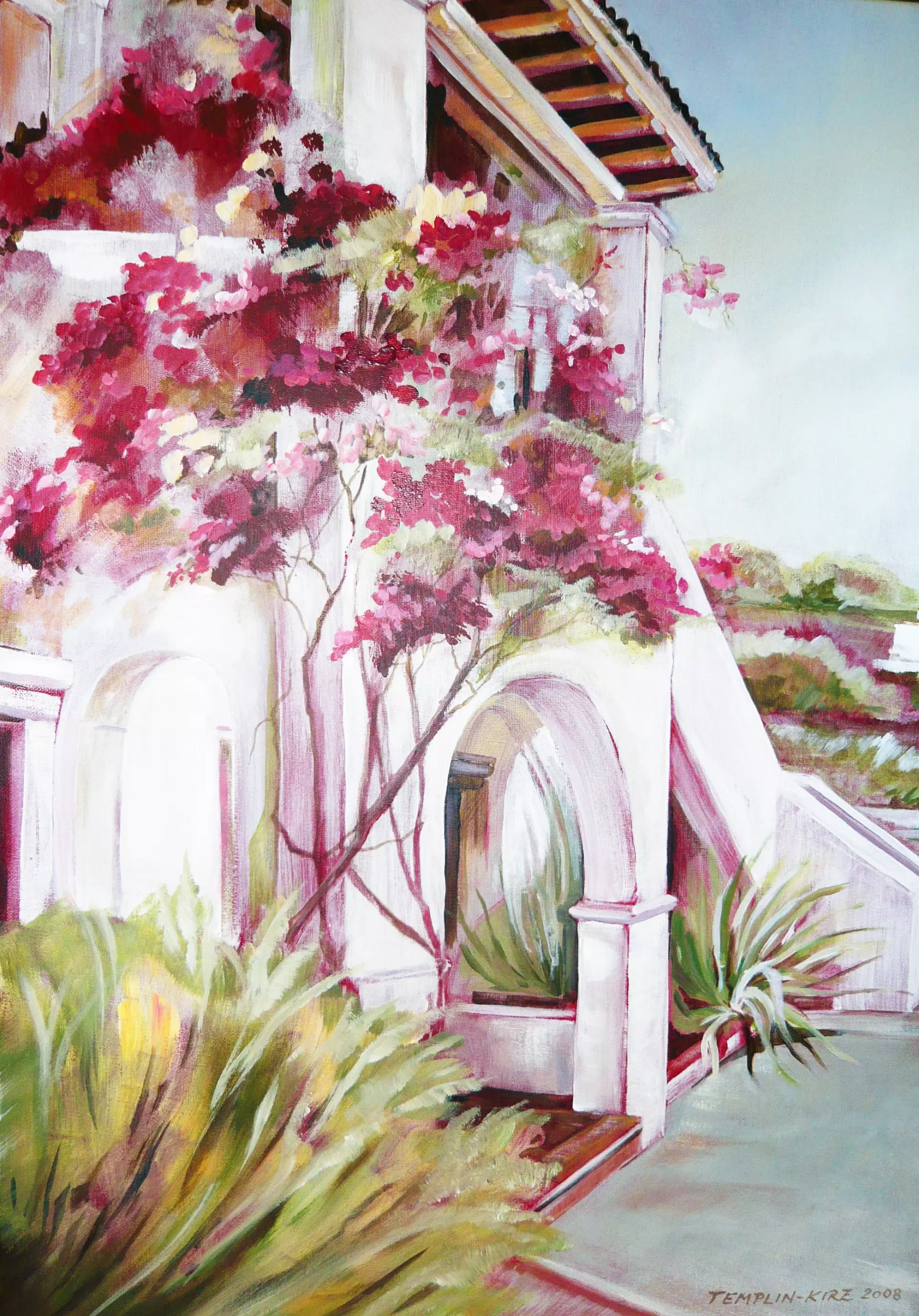 Rosarote Architektur in Aquarell Verspielte Architektur mit rosa Farbakzenten, Aquarell – erstellt von Gabriele Templin-Kirz, Dozentin bei artistravel