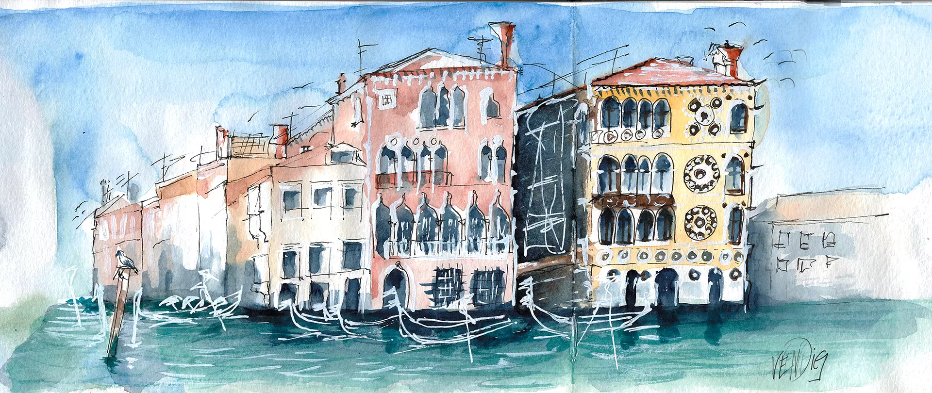 Urban Sketch einer Stadtszene in Venedig, erstellt von Alexa Dilla – Dozentin bei artistravel