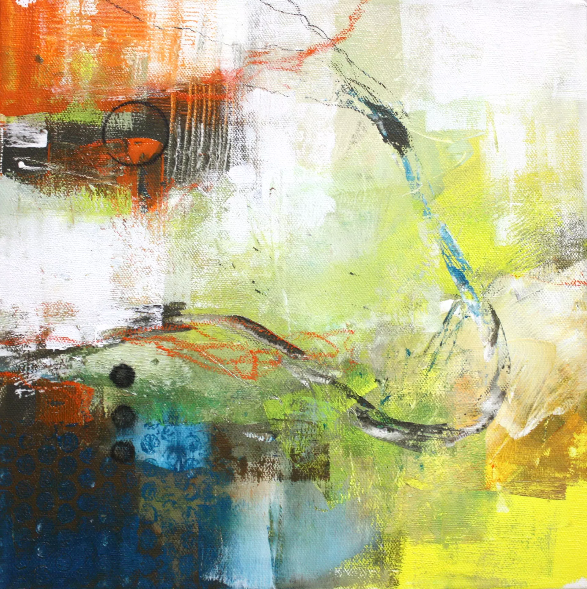 Abstraktes Werk von artistravel Dozentin Andrea Rathert-Schützdeller Expressionistisches Gemälde von Andrea Rathert-Schützdeller mit abstrakten Formen und Farben