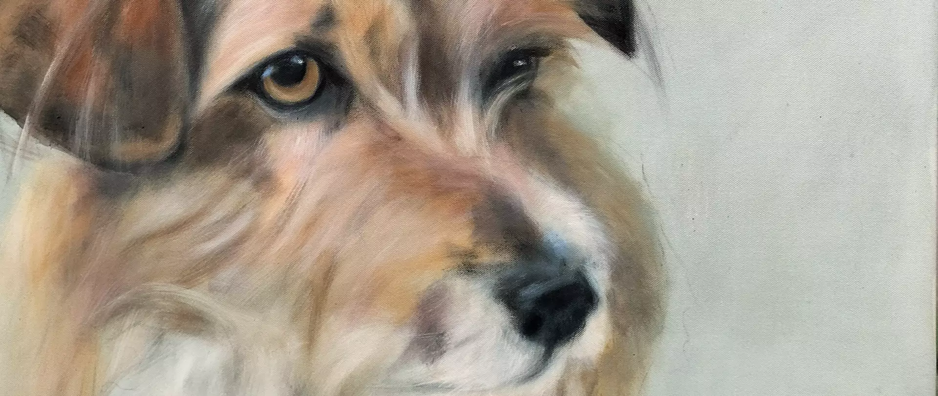 Feinfühliges Porträt eines nachdenklichen Hundes in sanften Farben, das die emotionale Tiefe und Intuition von Anke Dinkelbach reflektiert