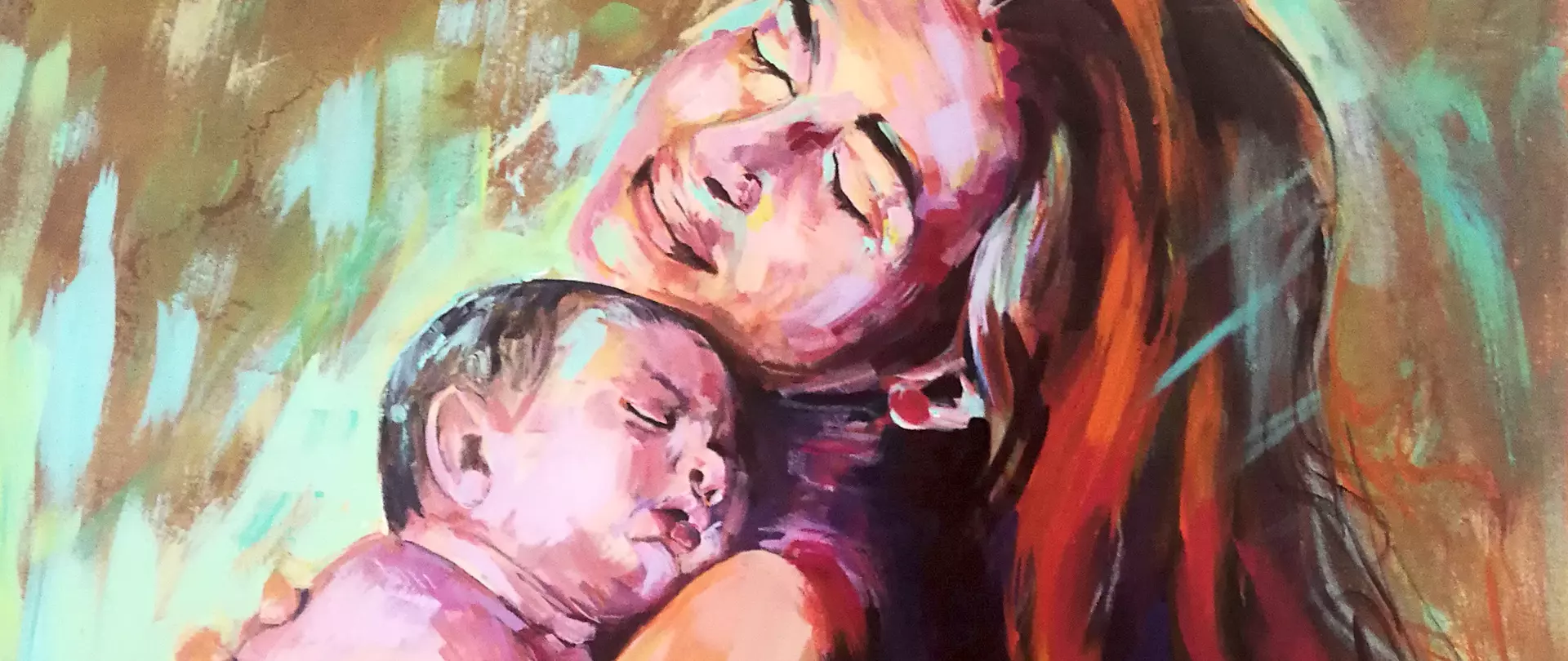 Darstellung einer Mutter mit schlafendem Kind in inniger Umarmung, expressive Portraitmalerei, Acryl – erstellt von Editha Tarantino, Dozentin bei artistravel