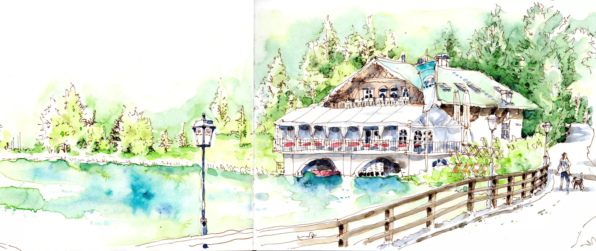 Urban Sketching eines bayerischen Seehauses in Aquarelltechnik – von Hans-Christian Sanladerer, Dozent bei artistravel