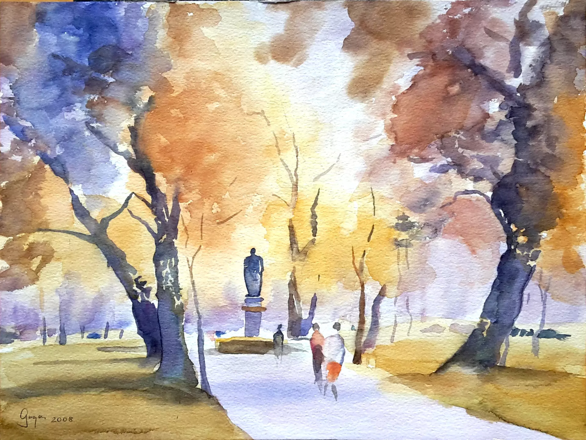 artistravel Malerei Dozentin Karin Gorgas Park in Aquarell Aquarellbild von einem Park im Herbst, erstellt von Karin Gorgas – Dozentin bei artistravel