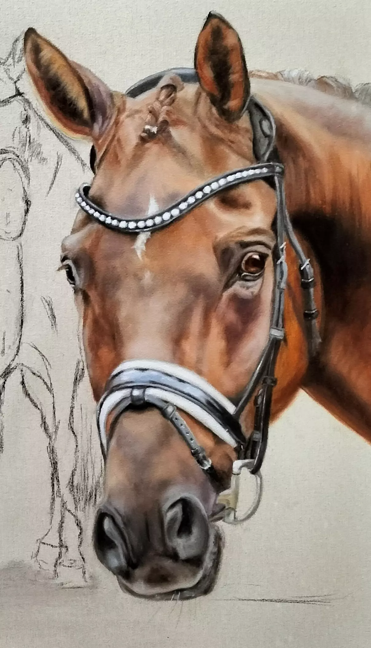 Pferd in Acryl Pferdeportrait mit feiner Brillanz und emotionaler Tiefe in reduzierter Farbigkeit, geschaffen von Anke Dinkelbach als Ausdruck seelischer Schichten und stiller Stimmung