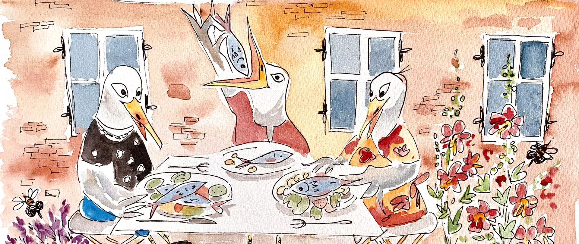 Aquarell Sketch Karikatur Möwen Lustig