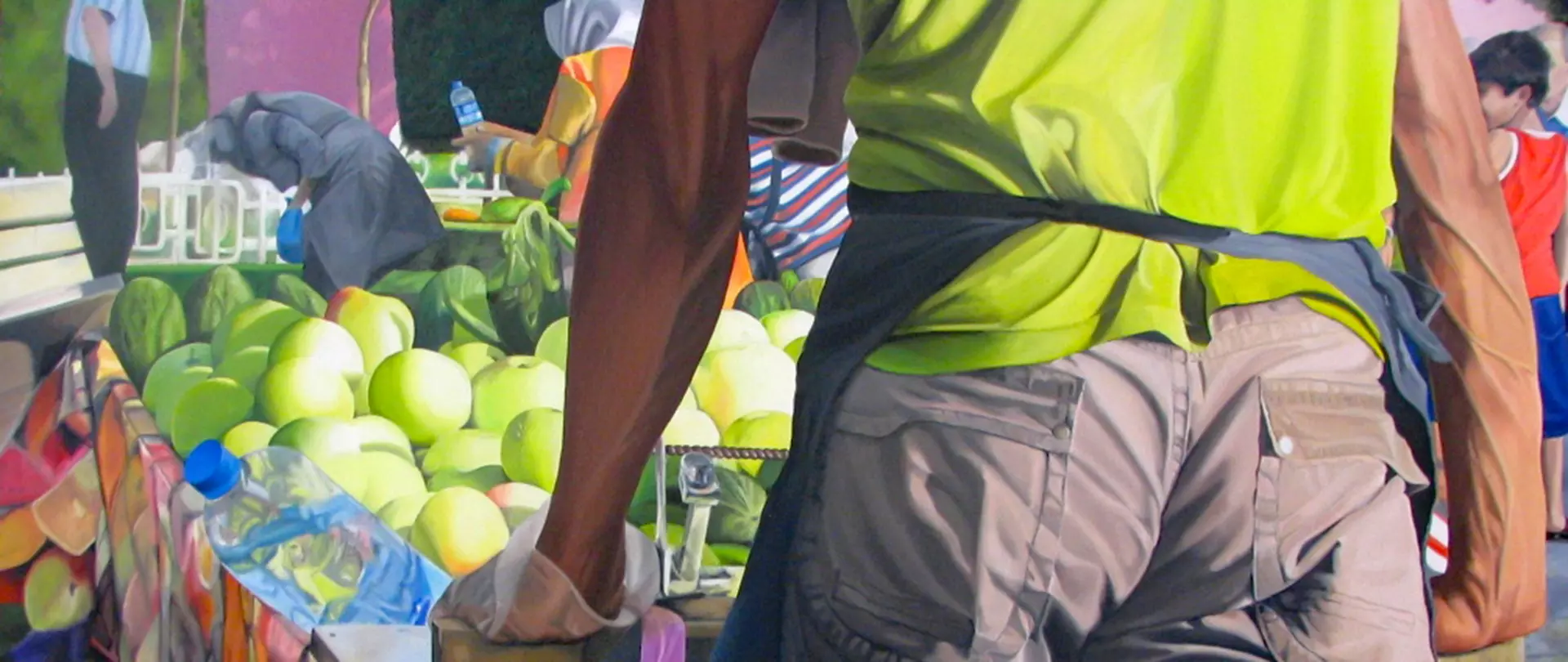 Lebendige Marktszene in Öl mit figurativem Ausschnitt, intensiv in Farbe und Bewegung – Werk von Theora Krummel, gemalt von Theora Krummel - Dozentin bei artistravel