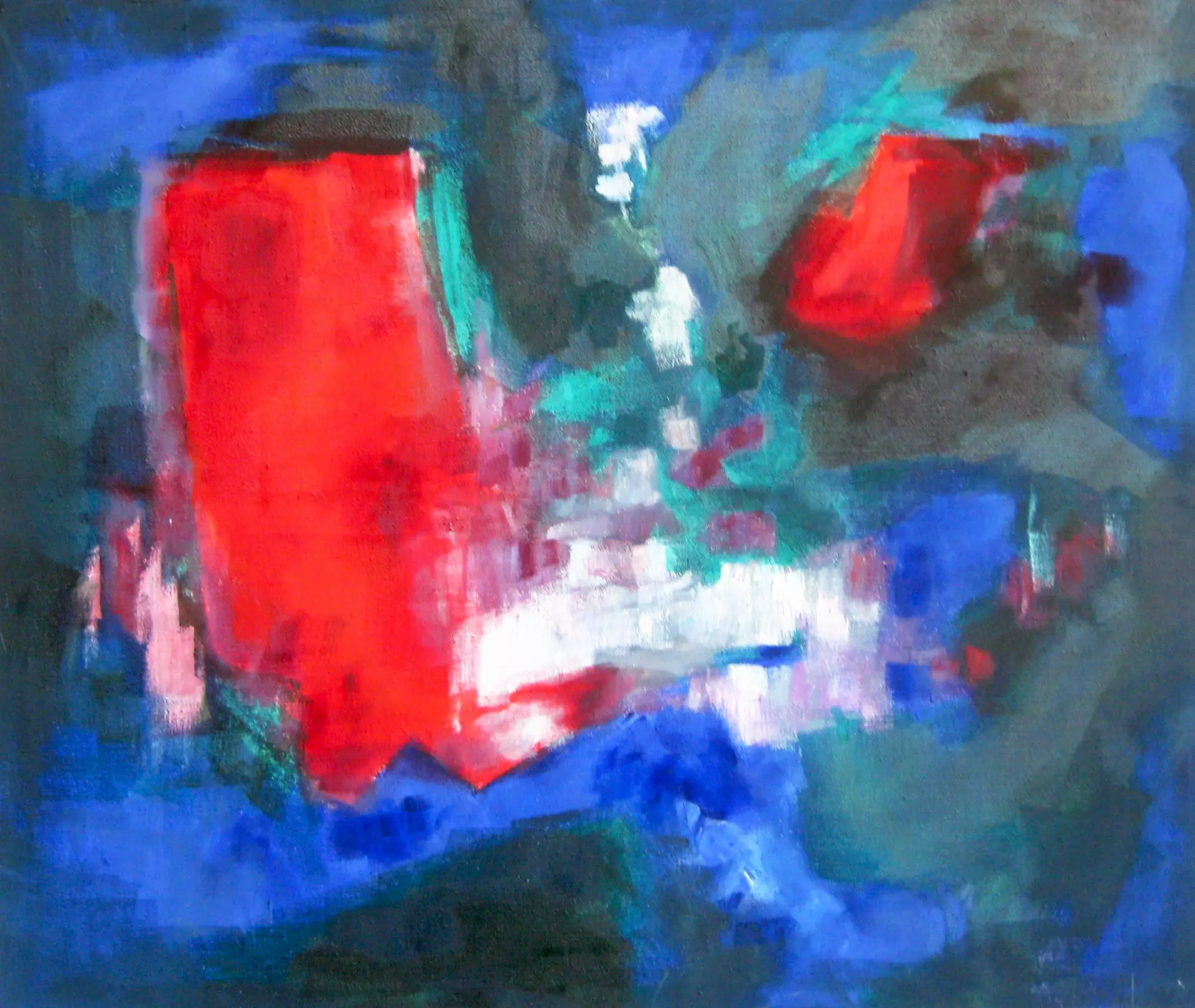 Expressive Farbstudie in Blau und Rot – Abstrakte Malerei Leuchtendes, dynamisches Acrylbild mit kontraststarken Blau- und Rottönen – abstrakte Ausdruckskraft mit intensiver Textur. von artistravel Dozenten Nikolaus Hipp
