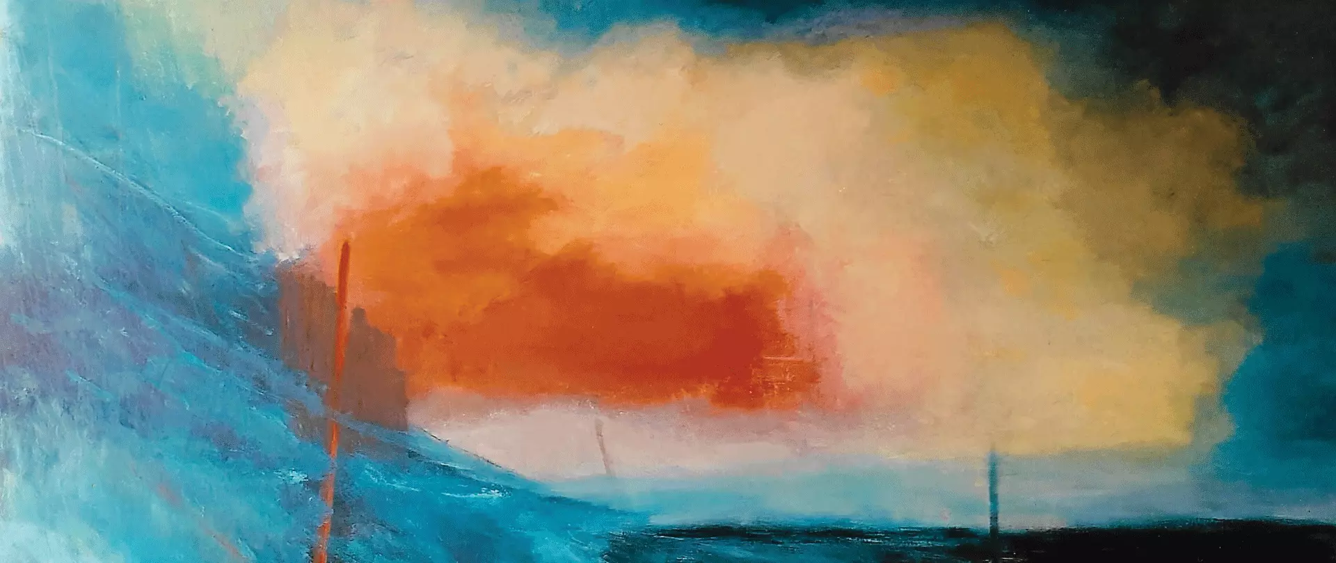 Abstrakte Farbklänge und Horizontlinien in Blau- und Orangetönen von Raimund Pallusseck