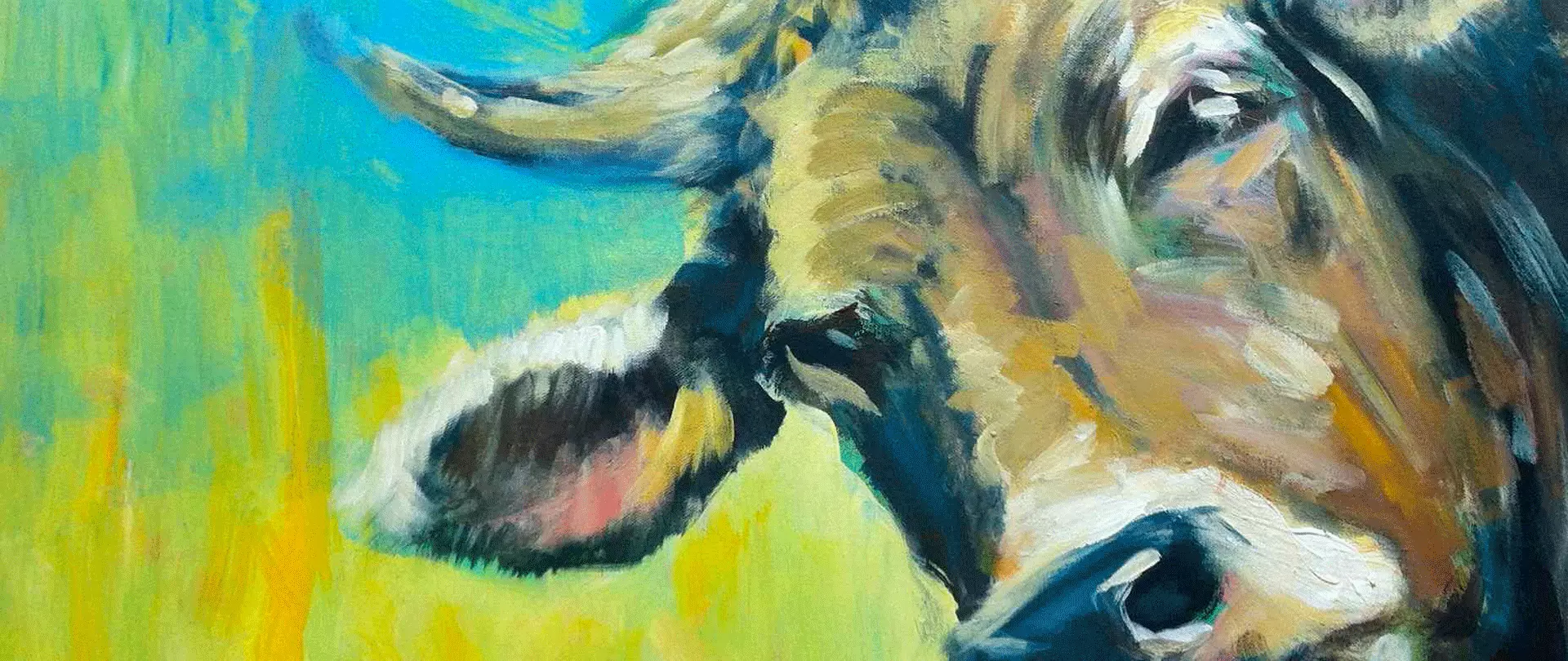 Gemaltes Bild einer Kuh in Acryl, abstraktes Gemälde von Sebastian Gothe