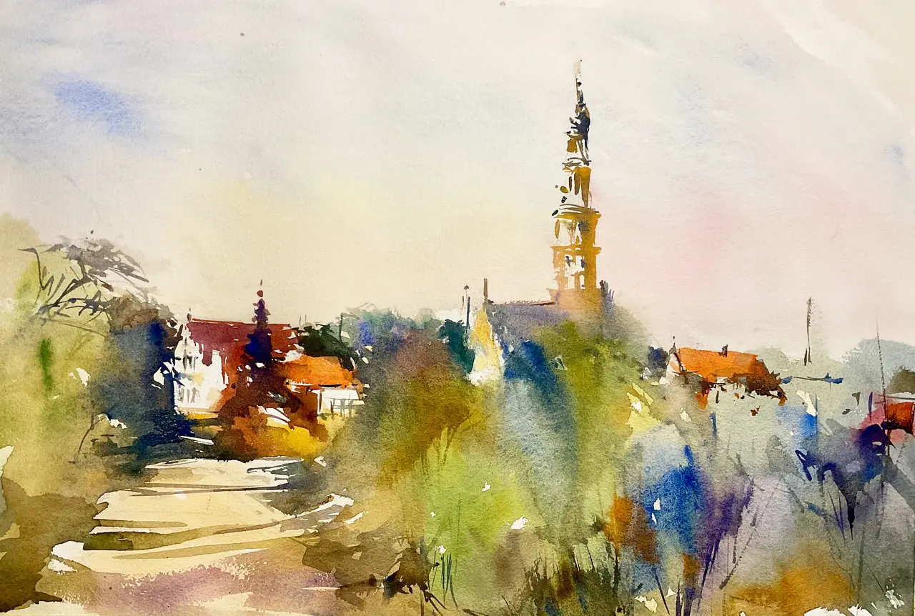 Stadtansicht in Aquarell von Sebastian Schön