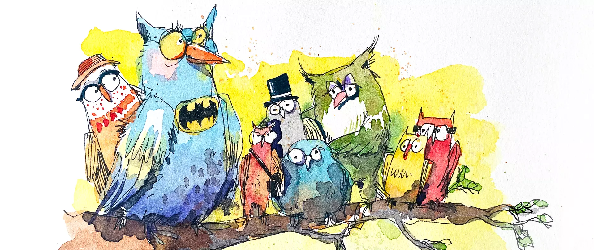 Vögel in Aquarell sketchen Aquarell Zeichnung von Vogel, Taube, Eule, Vogel, Taube, Eule in Aquarell, erstellt von Ulrike Selders - Dozentin bei artistravel