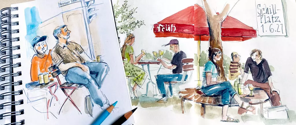 Figuren in Aquarell sketchen Aquarell Zeichnung von Figuren, Figuren in Aquarell, erstellt von Ulrike Selders - Dozentin bei artistravel