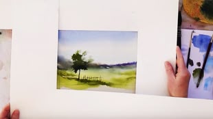 Einfache Landschaft malen lernen, Aquarell - Werk: Ulrike Walther Aquarelliertes Landschaftsbild.