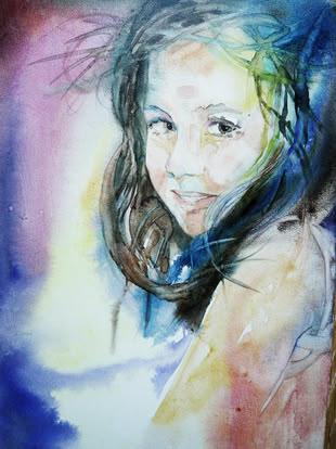 Menschen malen lernen Werk: Gabriele Templin-Kirz Ein Aquarellbild von Gabriele Templin-Kirz, in dem ein kleines Mädchen abgebildet wird.