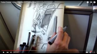 Mit Tusche Malen lernen, Malkurs, Werk: Faber Castell Screenshot aus dem unten angegebenen Youtube Video, in dem der “PITT artist pen” von Faber Castell vorgestellt wird.