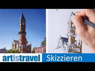 Skizze von einem Gebäude.