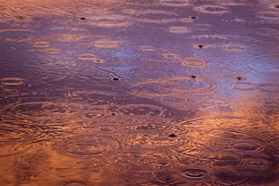 Abstrakte Fotografie von der Spiegelung eines Sonnenuntergangs in Wasser.