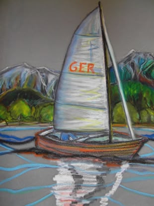 Malen und Zeichnen Lernen Pastell, Werk: Elvira Gerecke Ein mit Pastellkreide gemaltes Segelboot.