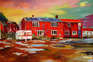 Acryl Malen lernen, Malkurs, Werk: Anke Gruss Acrylwerk einer Häuserreihe, die Anke Gruss gemalt wurde.