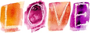 Das Wort “Love” ist mit warmen Aquarellfarben unterlegt.