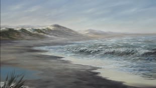 Eine Acrylmalerei eines Strandes, von Claus Rabba gemalt.