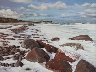 Ein Werk von Franz Schwarz, in dem ein Strand dargestellt wird.
