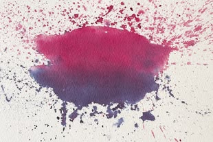 Abstraktes Kunstwerk, das einen Farbspritzer in den Farben lila und pink zeigt.