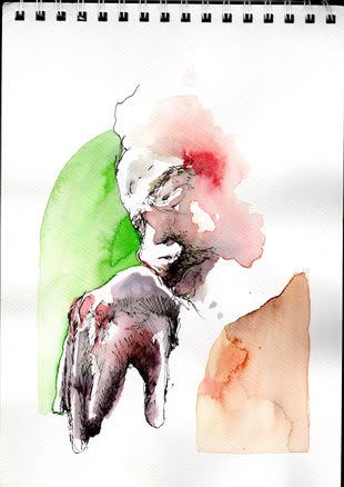 Ein von Gris aquarelliertes abstraktes Werk eines Mannes.
