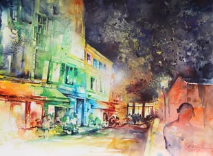 Aquarell malen lernen Aquarellstifte Malkurs - Werk: Sabine Ziegler Sabine Zieglers Aquarellbild zeigt den Montmartre in Paris.