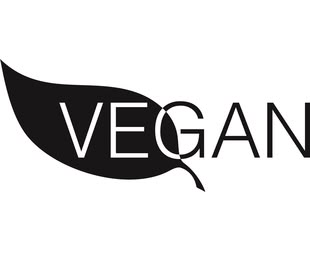 by da Vinci Logo der veganen Edition der Marke “da Vinci”: Ein schwarzes Blatt über dem der Text “vegan” abgebildet ist.